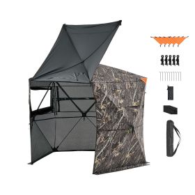 Hunting Blind, 6-7 Person, 288 Degree 5 Side See-Through Ground Blinds with Carrying Bag, Portable Camouflage Tent