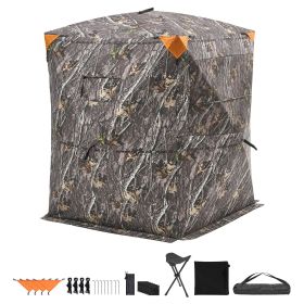 Hunting Blind, 2-3 Person Thermal Ground Blinds with Tri-Leg Chair and Carrying Bag, Portable Camouflage Tent